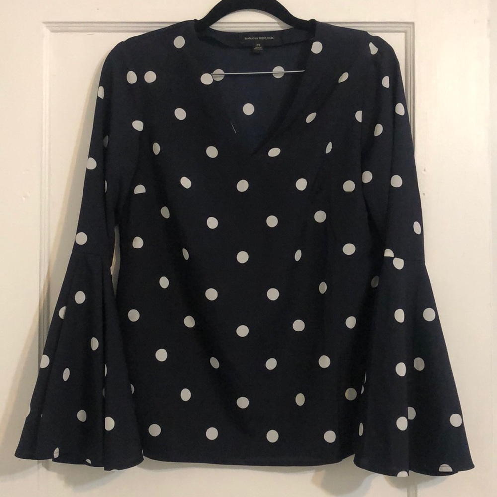 GUC Banana Republic Navy w/White Polka Dot Blouse